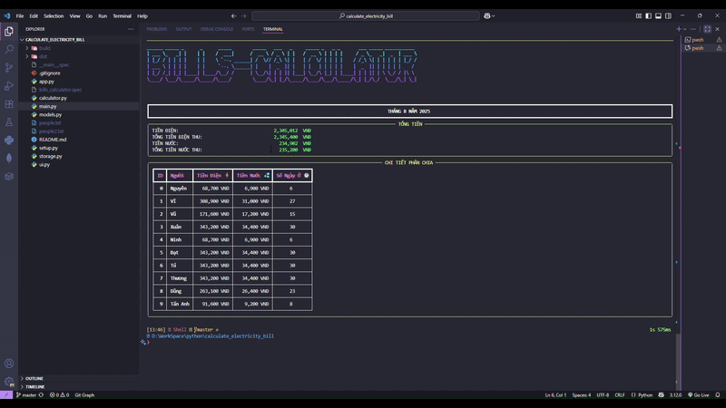 Screenshot of Calculating Bills CLI App project showing Modern CLI app for calculating...
